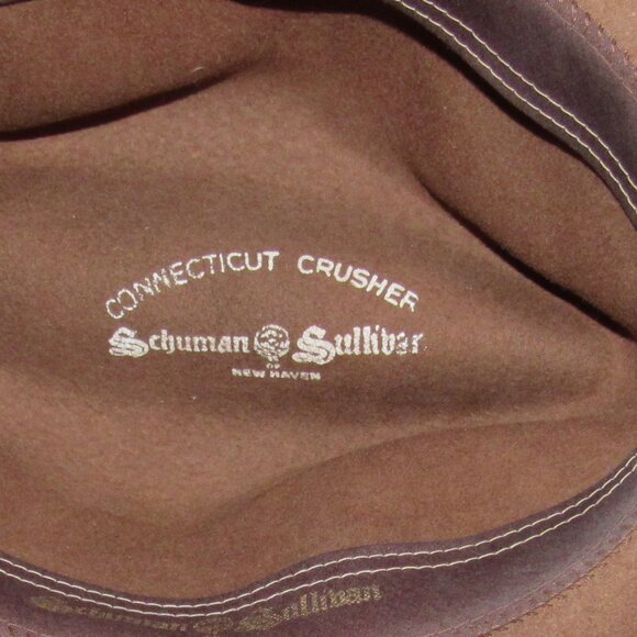 Vintage Schumann Sullivan of New Haven CT Crusher Brown Fedora 100% Wool Medium - Picture 6 of 8
